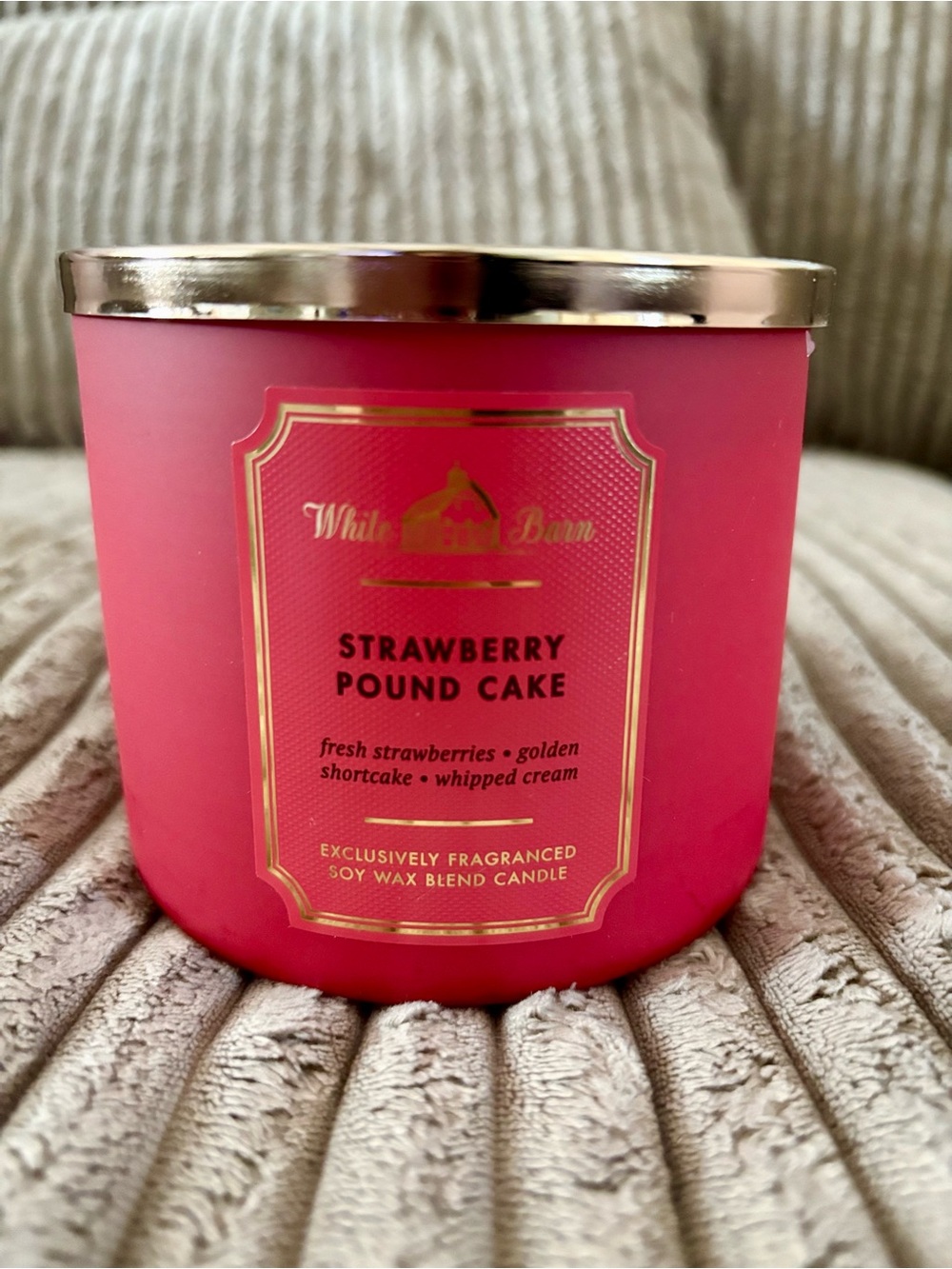 White Barn Strawberry Pound Cake Candle - Hot Pink with Gold Trim